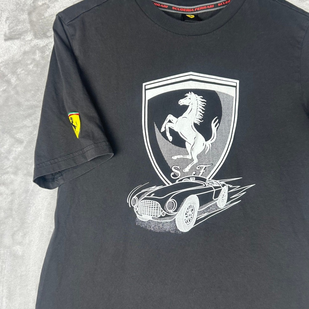 Kids Ferrari Scuderia Puma Black Graphic‎ Print T Shirt Small